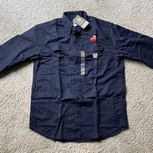 NWT Carhartt Flame Resistant Classic Twill LS Shirt, Large Reg, Navy FRS160-DNY